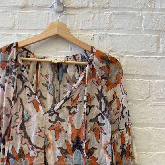 Hannah Artwear || Mirabella Tie Neck Puff Sleeve Top Floral Sheer Ivory 1 US 4 - Picture 3 of 10